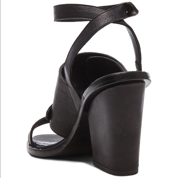 Freda Salvador Calfskin Go Strap Heeled Sandal Black Leather Block Heel Studded - Picture 5 of 11